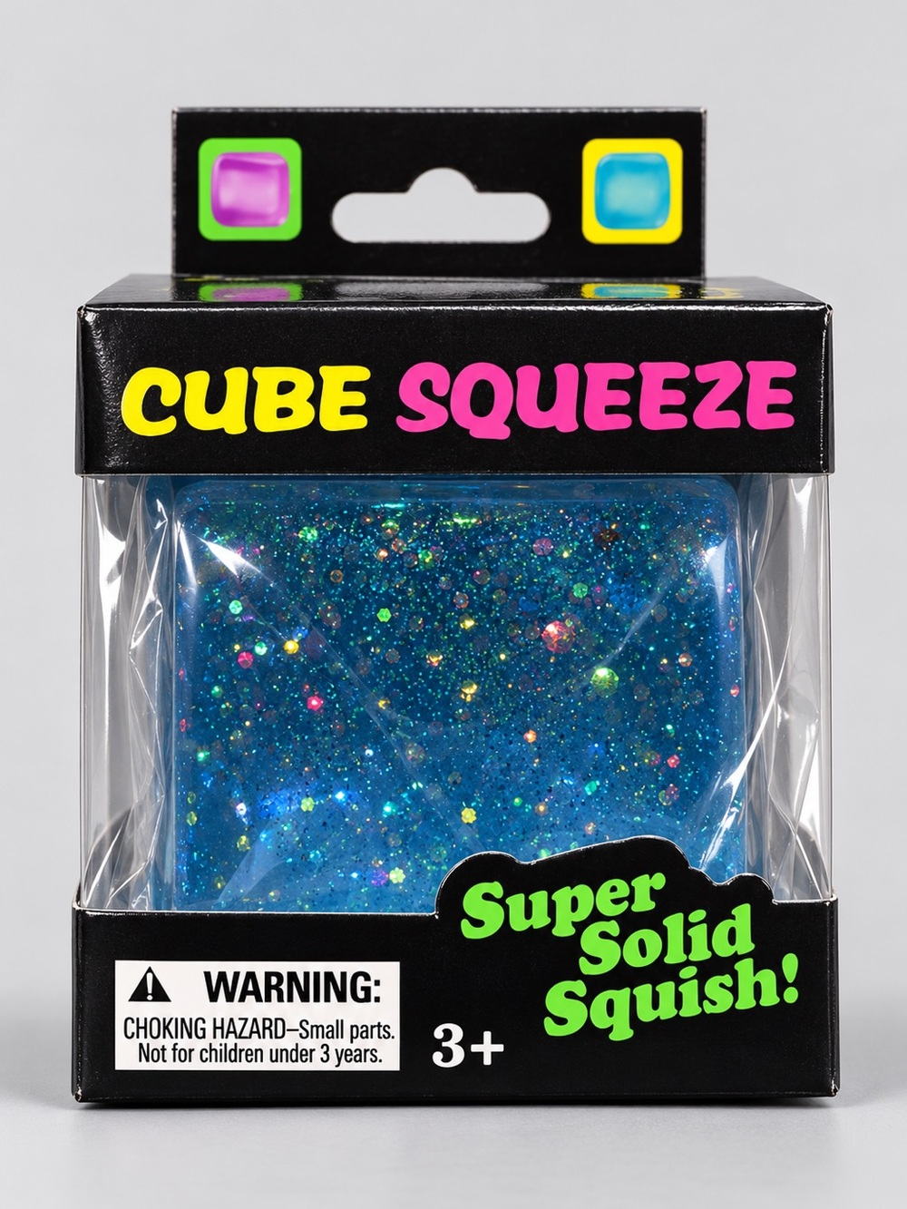 Squeeze Cube Squeeze Glitter Blue Squish Toy